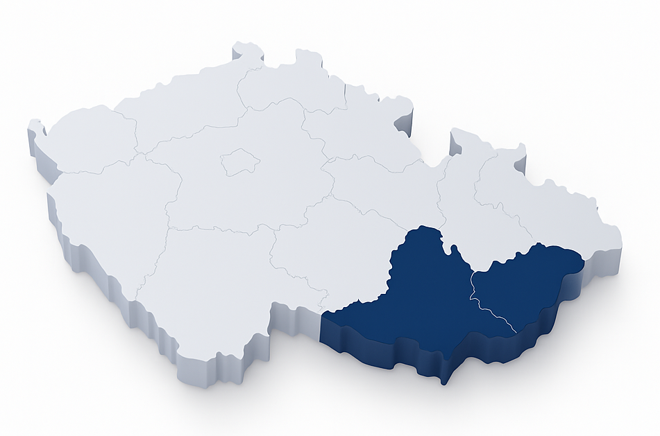 Mapa působnosti Derid – Jižní Morava a Zlínsko